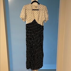 a new day Black and White Polka Dot Midi Dress